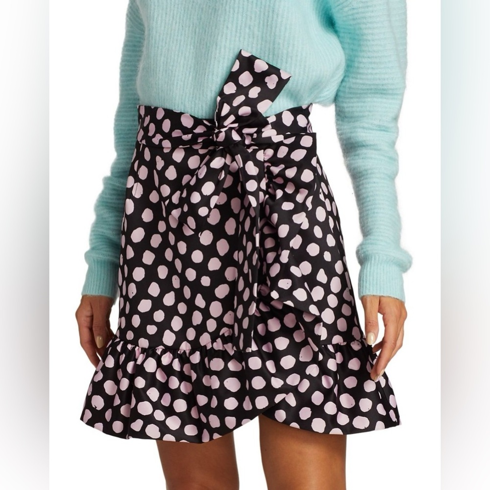 Tanya Taylor Daphne Polka Dot Flounce Ruffle Mini Skirt in Black & Pink - NWT - Picture 1 of 12